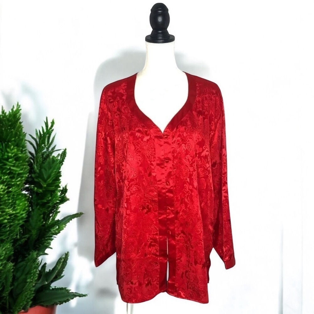 Vintage Victoria’s Secret Gold Label Red Jacquard Satin Pajama Top 90s M